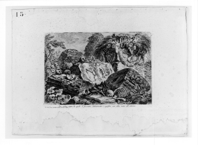 Piranesi G. B. (1743 circa), Capriccio con rovine e ara sacrificale