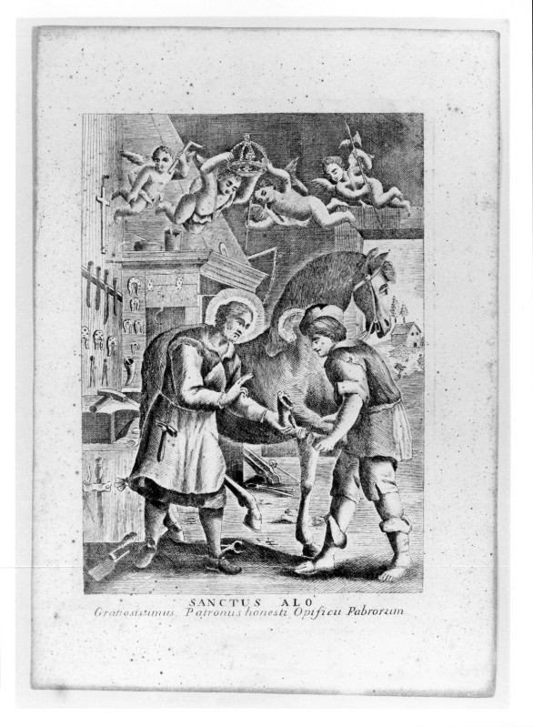 Calcografia Remondini sec. XVIII, S. Eligio riattacca la zampa a un cavallo