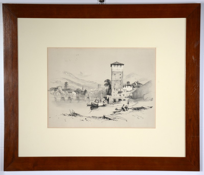 Harding D. J. (1834), Veduta di Torre Vanga e del ponte S. Lorenzo a Trento 2/2