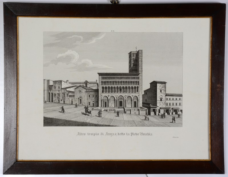Corsi F. (1845), Veduta della chiesa di S. Maria della Pieve ad Arezzo