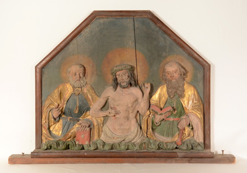 Bottega tirolese prima metà sec. XVI, Gesù Cristo risorto e santi