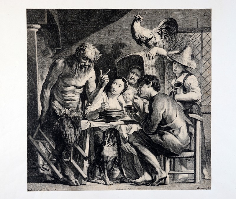 Vorsterman L. (1621 circa), Interno domestico con contadini e satiro