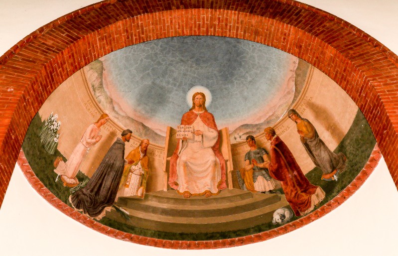 Ambito toscano metà sec. XX, Gesù Cristo in trono con santi