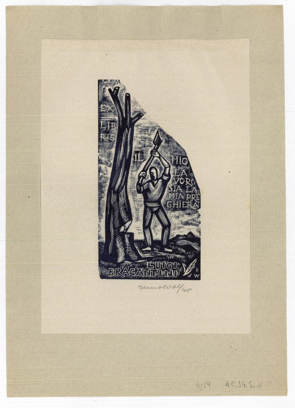 Wolf R. (1948), Ex libris di L. Bragantini con boscaiolo