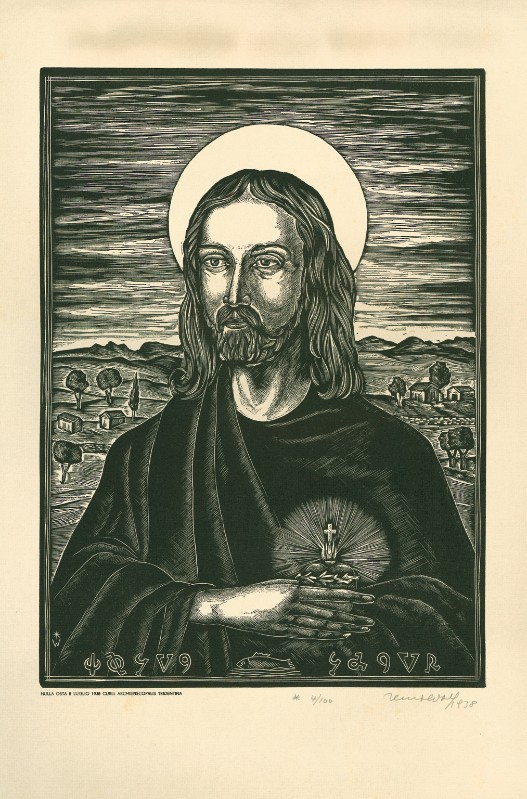 Wolf R. (1938), Sacro Cuore di Gesù con paesaggio