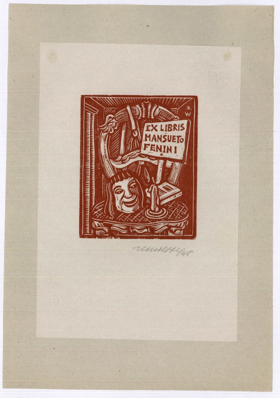 Wolf R. (1948), Ex libris di M. Fenini con sedia e maschera 2/2