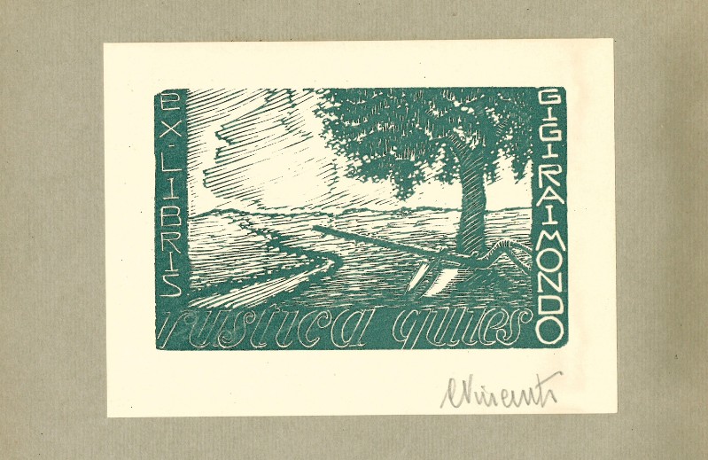 Vincenti C. (1950 circa), Ex libris con paesaggio di G. Raimondo