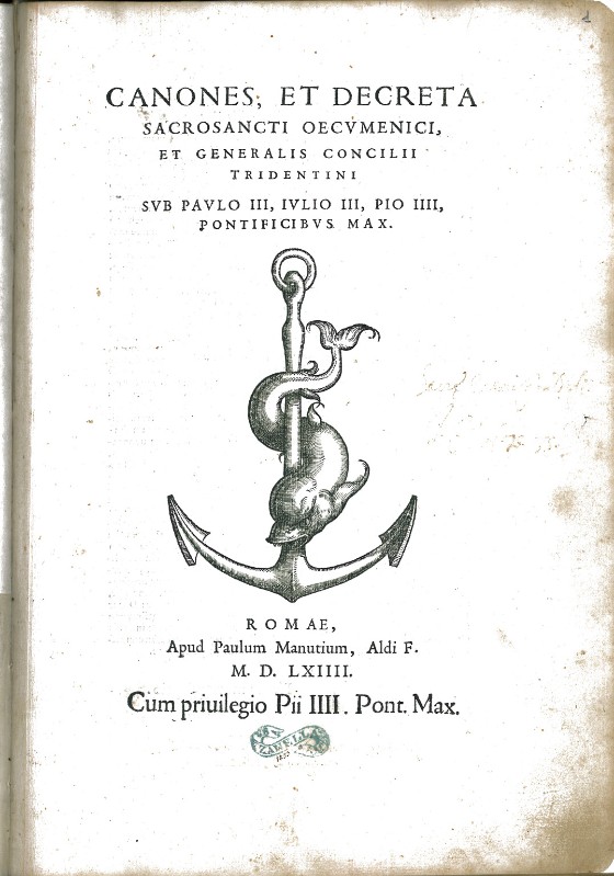 Edizioni Manuzio P. (1564), Canoni e decreti del concilio di Trento