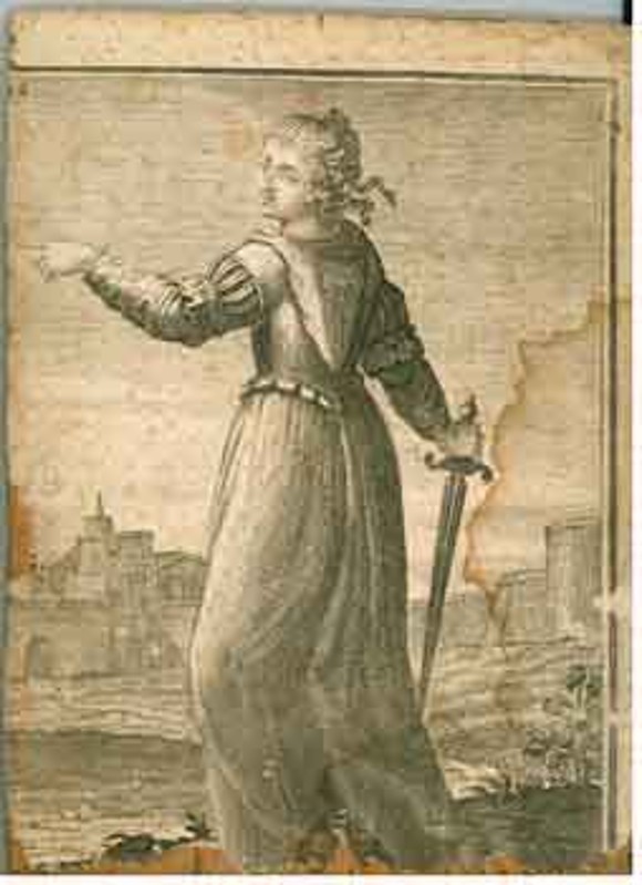 Ambito italiano sec. XVI, Figura allegorica femminile con spada