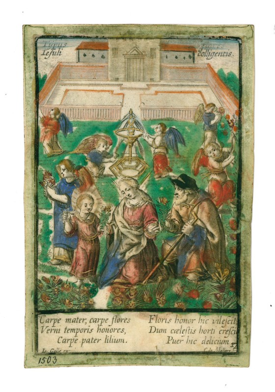 Van Mallery K. prima metà sec. XVII, Santino con Sacra famiglia e angeli