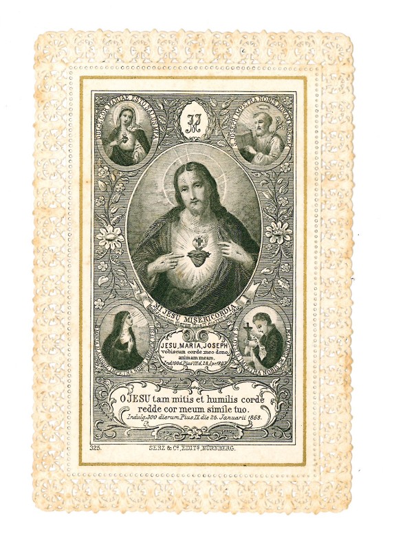 Edizioni Serz & Co. seconda metà sec. XIX, Santino con Sacro Cuore di Gesù