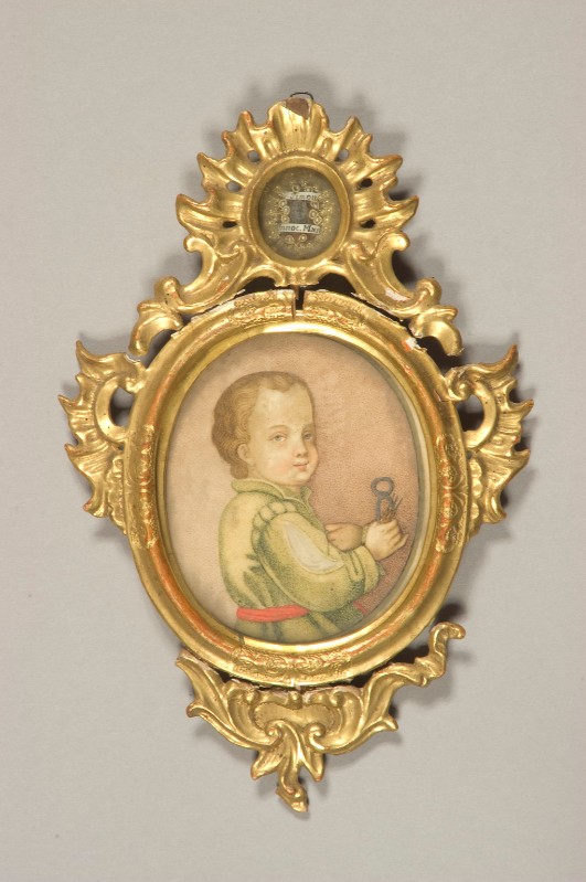 Bottega tirolese metà sec. XVIII, Reliquiario a medaglione di Simonino da Trento