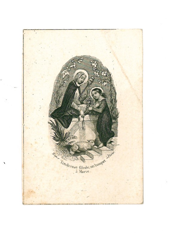 Edizioni Dopter seconda metà sec. XIX, Santino con Gesù che dona i fiori a Maria