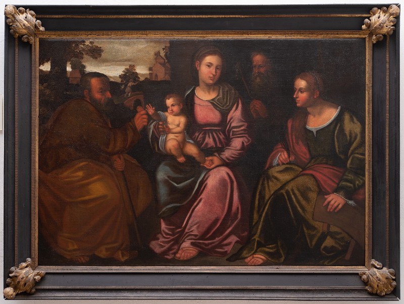 Ambito veneto sec. XVI, Sacra Famiglia e i santi Antonio abate e Caterina