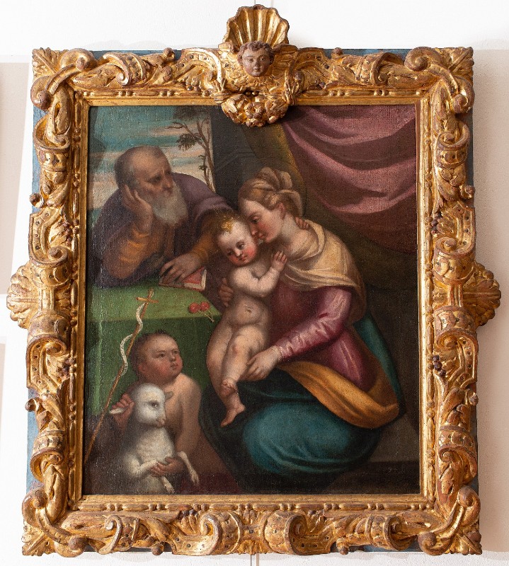 Ambito emiliano sec. XVI, Sacra Famiglia con San Giovannino