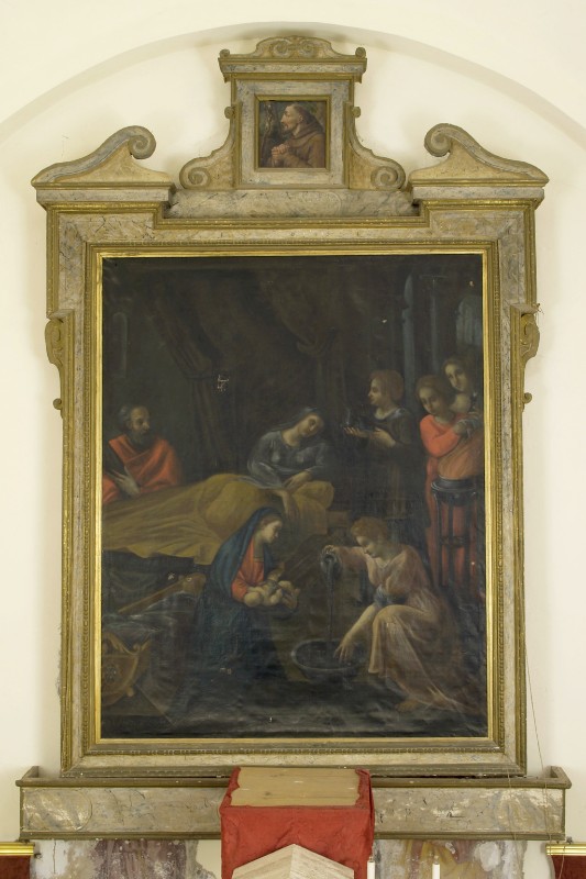 Bottega romagnola (1647), Ancona con fastigio e volute