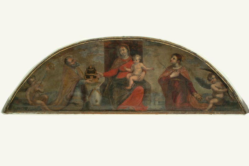 Ambito veneto sec. XVII, Madonna col Bambino tra San Sabino e Santa Giustina