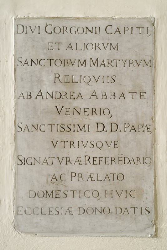 Bottega veneta sec. XVII, Lapide di donazione delle reliquie di San Gorgonio