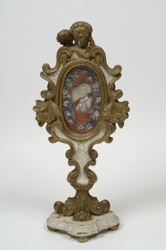 Bottega veneta sec. XVIII, Reliquiario di Santa Gertrude in legno dipinto