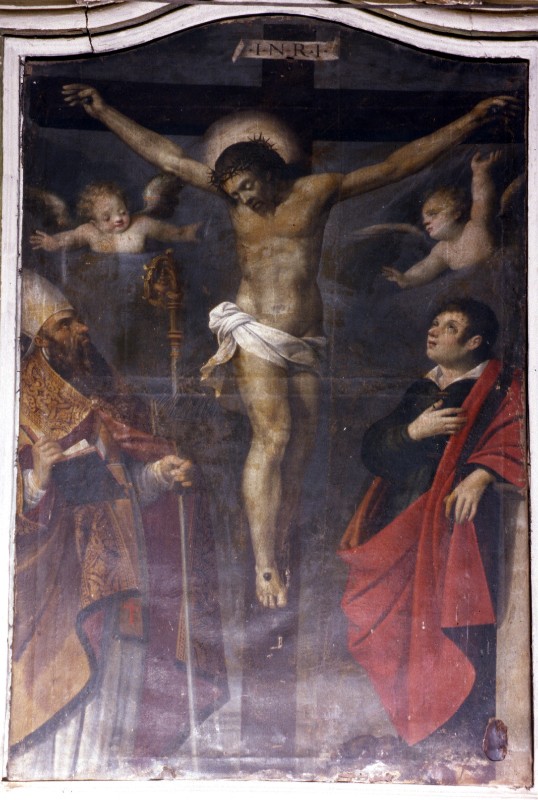 Ambito romano sec. XVIII, Cristo crocifisso tra San Biagio e Sant'Agapito
