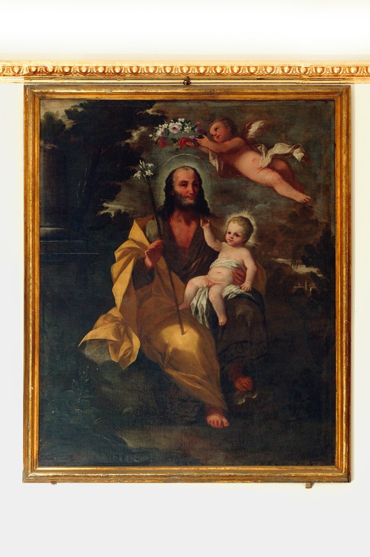 Ambito napoletano sec. XVIII, San Giuseppe e Gesù Bambino in olio su tela