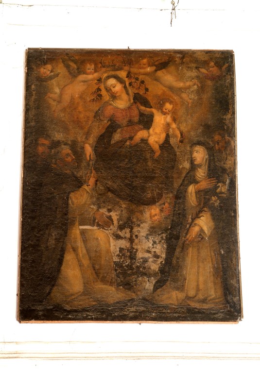 Ambito napoletano sec. XVI, Madonna del rosario in olio su tela
