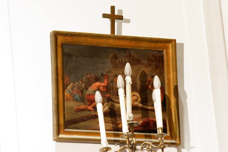 Ambito napoletano sec. XVIII, Gesù Cristo inchiodato alla croce in olio su tela