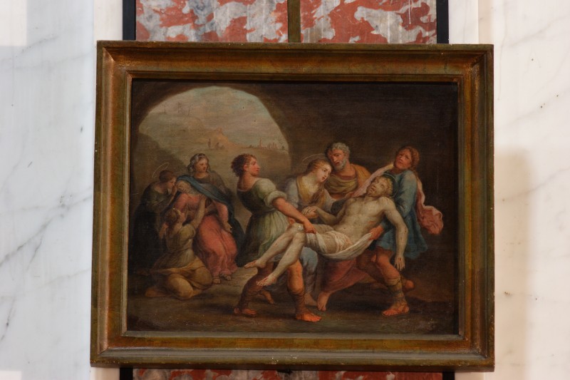 Ambito napoletano sec. XVIII, Gesù Cristo deposto nel sepolcro in olio su tela