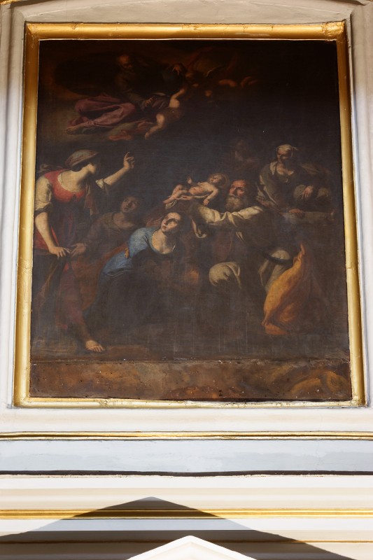 Ambito napoletano sec. XVII, Natività di Maria in olio su tela