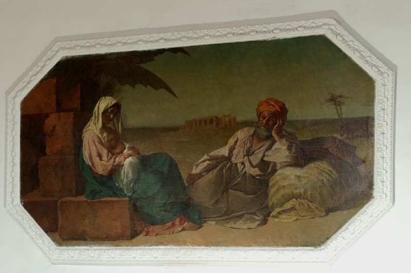 Ambito napoletano sec. XIX, Riposo nella fuga in Egitto in olio su tela