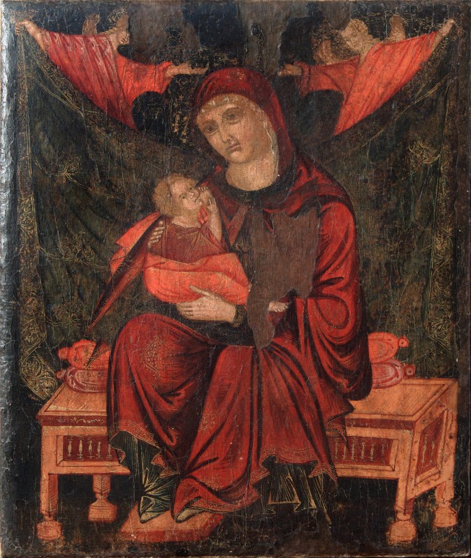 Ambito italiano sec. XIV, Dipinto Madonna in trono