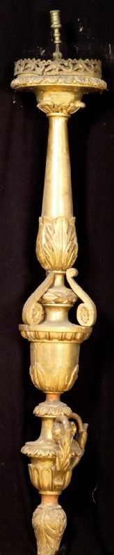 Ambito italiano sec. XIX, Candelabro processionale in legno dorato 2/4