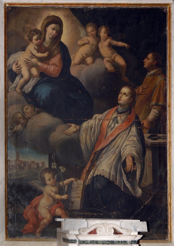 Bottega abruzzese sec. XVIII, Dipinto Madonna e S.ti Marcellino e Pietro