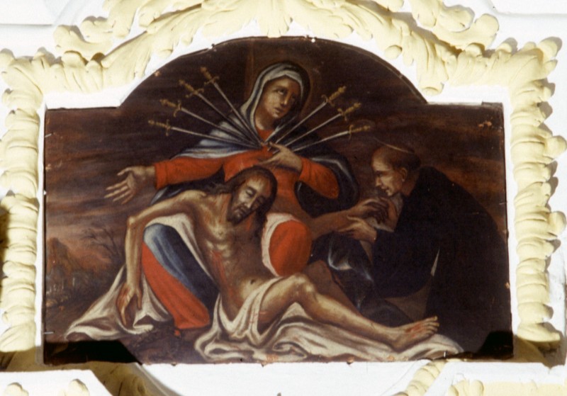 Bott. ligure sec. XVII, Pietà con San Bernardino olio su tela