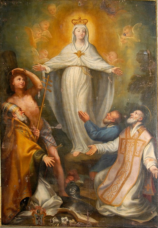 Scuola di Piola P.G. sec. XVIII, Madonna della misericordia tra Santi