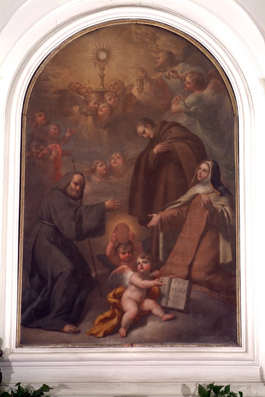 Ambito napoletano sec. XVIII, San Francesco di Paola e santi in olio su tela