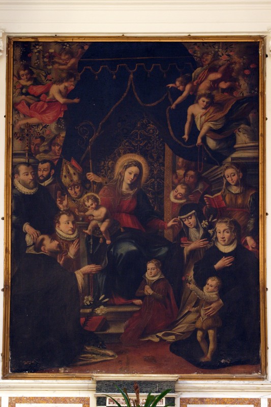 Ambito napoletano fine sec. XVI, Madonna del rosario in olio su tela