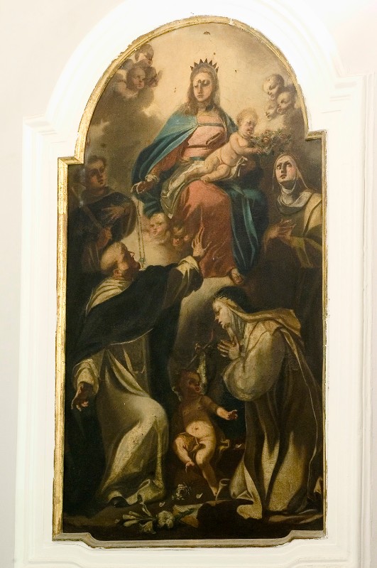 Ambito napoletano inizio sec. XVIII, Madonna del rosario in olio su tela
