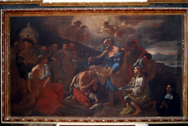 Ambito napoletano sec. XVIII, San Pietro battezza Ampellone in olio su tela