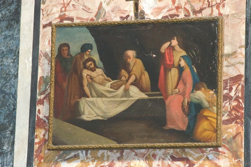 Ambito napoletano sec. XIX, Gesù Cristo deposto nel sepolcro in olio su tela