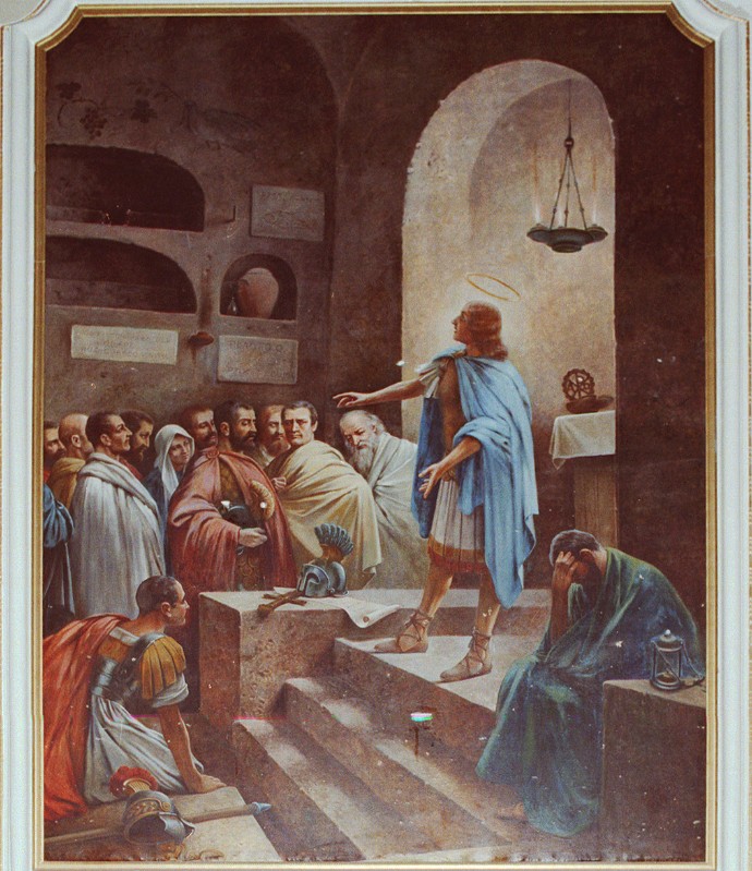 Moro Francesco (1937), San Sebastiano predica nelle catacombe
