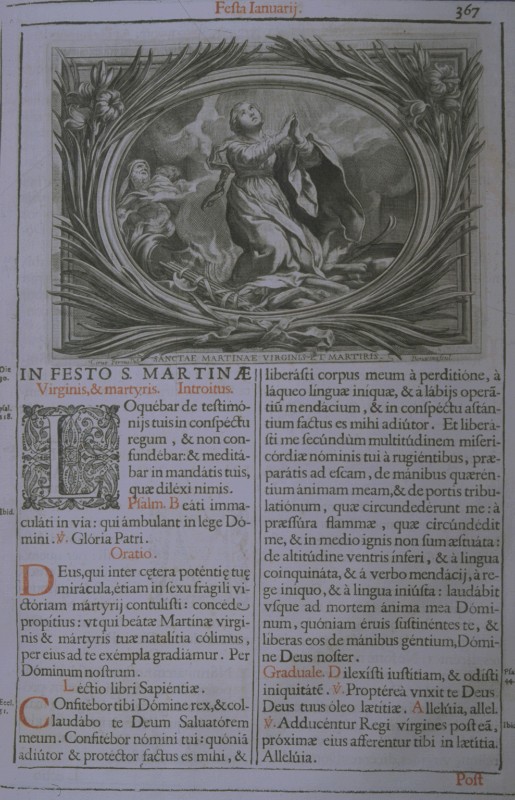Bott. romana (1662), Pagina di libro liturgico con santa Martina