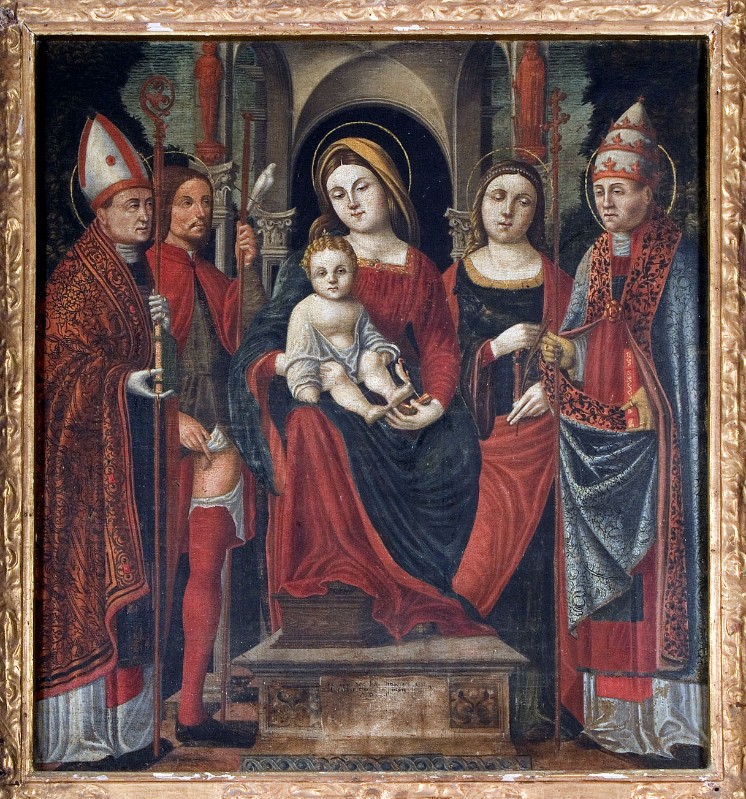 Attribuito a Rotaldo G. (1521), Madonna con Gesù Bambino in trono e santi