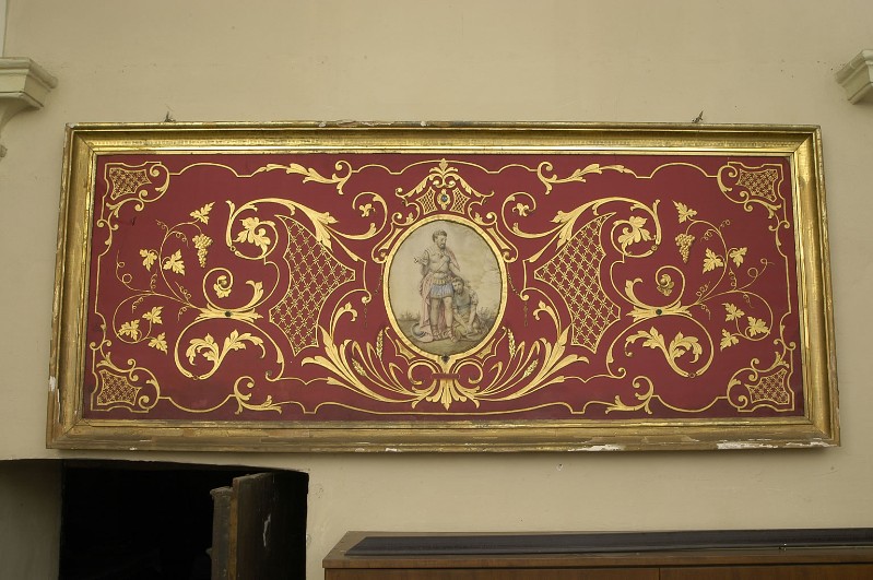 Manifattura lombarda sec. XIX, Paliotto di seta rosso con santi