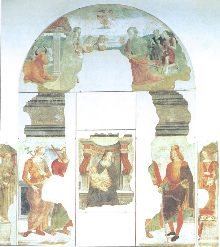 Luberto da Montevarchi sec. XV, Madonna col Bambino in trono e Natività