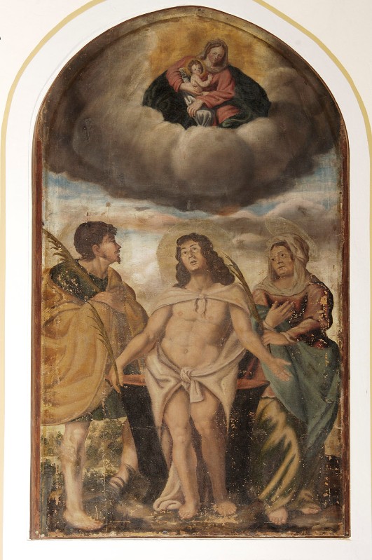 Ambito trentino sec. XVII, Madonna con Gesù Bambino in gloria e santi
