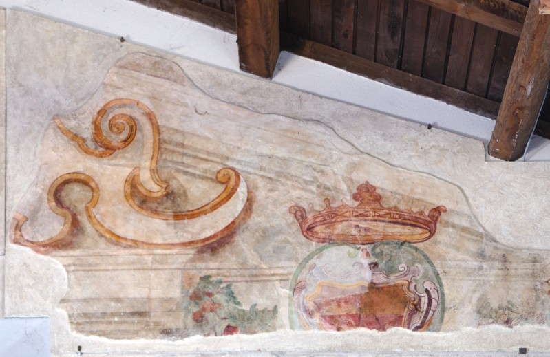 Ambito romano sec. XVI-XVII, Affresco staccato con stemma tra architetture