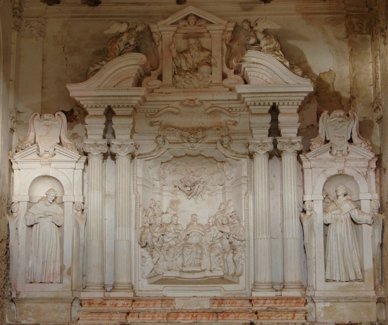Scuola romana sec. XVII-XVIII, Dossale con la Pentecoste tra santi e Dio Padre
