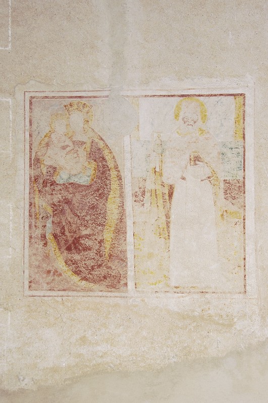 Ambito trentino sec. XV-XVI (?), Madonna con Gesù Bambino e S. Antonio abate