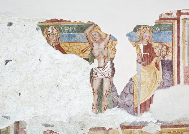 Ambito veronese sec. XIV-XV, S. Vigilio con S. Sebastiano e S. Caterina